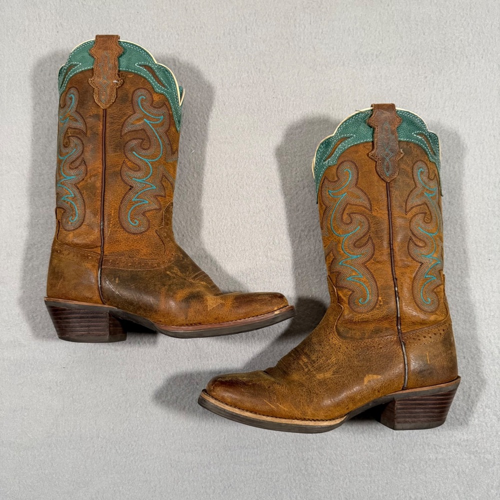 Justin Gypsy Brown Leather Turquoise Western Cowboy Boots Square Toe 8B